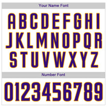 Charger l'image dans la galerie, Custom White Purple Pinstripe Purple-Gold Authentic Baseball Jersey