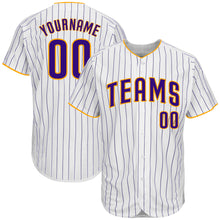Charger l'image dans la galerie, Custom White Purple Pinstripe Purple-Gold Authentic Baseball Jersey