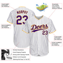 Laden Sie das Bild in den Galerie-Viewer, Custom White Purple Pinstripe Purple-Gold Authentic Baseball Jersey