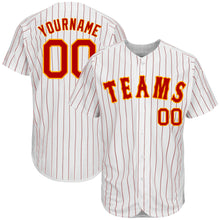 Загрузить изображение в средство просмотра галереи, Custom White Red Pinstripe Red-Gold Authentic Baseball Jersey