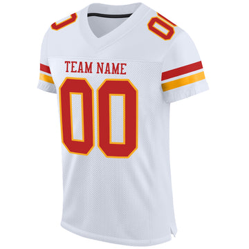 Custom White Scarlet-Gold Mesh Authentic Football Jersey