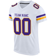Load image into Gallery viewer, Custom White Purple-Gold Mesh Authentic Football Jersey