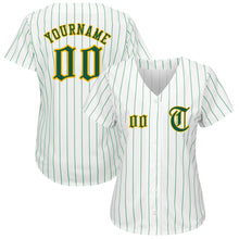 Charger l'image dans la galerie, Custom White Kelly Green Pinstripe Kelly Green-Gold Authentic Baseball Jersey