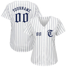 Charger l'image dans la galerie, Custom White Navy Pinstripe Navy-Gray Authentic Baseball Jersey