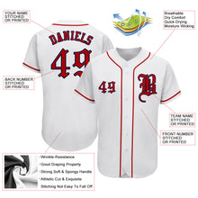 Laden Sie das Bild in den Galerie-Viewer, Custom White Red-Navy Authentic Baseball Jersey