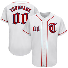 Laden Sie das Bild in den Galerie-Viewer, Custom White Red-Navy Authentic Baseball Jersey