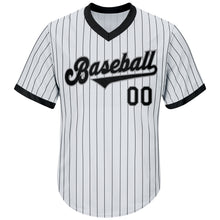 Загрузить изображение в средство просмотра галереи, Custom White Black Pinstripe Black-Gray Authentic Throwback Rib-Knit Baseball Jersey Shirt