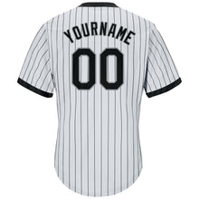 Загрузить изображение в средство просмотра галереи, Custom White Black Pinstripe Black-Gray Authentic Throwback Rib-Knit Baseball Jersey Shirt