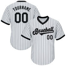 Загрузить изображение в средство просмотра галереи, Custom White Black Pinstripe Black-Gray Authentic Throwback Rib-Knit Baseball Jersey Shirt