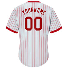 Laden Sie das Bild in den Galerie-Viewer, Custom White Red Pinstripe Red-White Authentic Throwback Rib-Knit Baseball Jersey Shirt