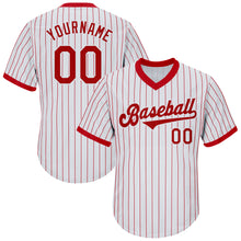 Laden Sie das Bild in den Galerie-Viewer, Custom White Red Pinstripe Red-White Authentic Throwback Rib-Knit Baseball Jersey Shirt
