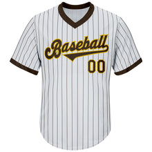 Загрузить изображение в средство просмотра галереи, Custom White Brown Pinstripe Brown-Gold Authentic Throwback Rib-Knit Baseball Jersey Shirt
