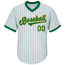Загрузить изображение в средство просмотра галереи, Custom White Kelly Green Pinstripe Kelly Green-Gold Authentic Throwback Rib-Knit Baseball Jersey Shirt