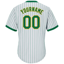 Загрузить изображение в средство просмотра галереи, Custom White Kelly Green Pinstripe Kelly Green-Gold Authentic Throwback Rib-Knit Baseball Jersey Shirt