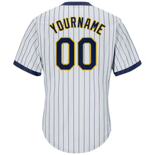 Загрузить изображение в средство просмотра галереи, Custom White Navy Pinstripe Navy-Gold Authentic Throwback Rib-Knit Baseball Jersey Shirt