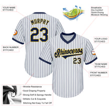 Загрузить изображение в средство просмотра галереи, Custom White Navy Pinstripe Navy-Gold Authentic Throwback Rib-Knit Baseball Jersey Shirt