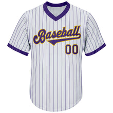 Загрузить изображение в средство просмотра галереи, Custom White Purple Pinstripe Purple-Gold Authentic Throwback Rib-Knit Baseball Jersey Shirt