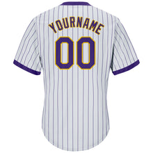 Загрузить изображение в средство просмотра галереи, Custom White Purple Pinstripe Purple-Gold Authentic Throwback Rib-Knit Baseball Jersey Shirt