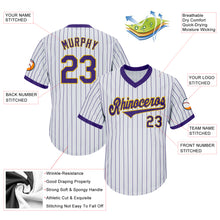 Загрузить изображение в средство просмотра галереи, Custom White Purple Pinstripe Purple-Gold Authentic Throwback Rib-Knit Baseball Jersey Shirt