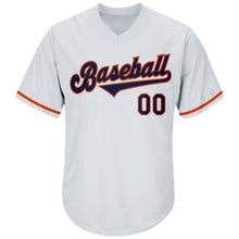Laden Sie das Bild in den Galerie-Viewer, Custom White Navy-Orange Authentic Throwback Rib-Knit Baseball Jersey Shirt