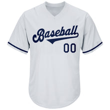 Laden Sie das Bild in den Galerie-Viewer, Custom White Navy Authentic Throwback Rib-Knit Baseball Jersey Shirt