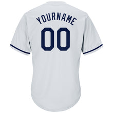 Laden Sie das Bild in den Galerie-Viewer, Custom White Navy Authentic Throwback Rib-Knit Baseball Jersey Shirt