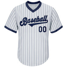 Загрузить изображение в средство просмотра галереи, Custom White Navy Pinstripe Navy-Gray Authentic Throwback Rib-Knit Baseball Jersey Shirt