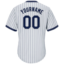 Загрузить изображение в средство просмотра галереи, Custom White Navy Pinstripe Navy-Gray Authentic Throwback Rib-Knit Baseball Jersey Shirt