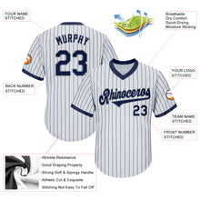 Загрузить изображение в средство просмотра галереи, Custom White Navy Pinstripe Navy-Gray Authentic Throwback Rib-Knit Baseball Jersey Shirt
