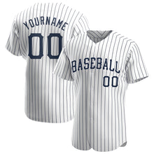 Charger l'image dans la galerie, Custom White Navy Pinstripe Navy Authentic Baseball Jersey