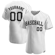 Charger l'image dans la galerie, Custom White Black Pinstripe Black-Gray Authentic Baseball Jersey