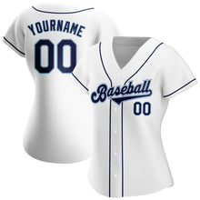 Laden Sie das Bild in den Galerie-Viewer, Custom White Navy-Powder Blue Authentic Baseball Jersey