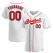 Laden Sie das Bild in den Galerie-Viewer, Custom White Red-Navy Authentic Baseball Jersey