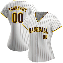 Charger l'image dans la galerie, Custom White Brown Pinstripe Brown-Gold Authentic Baseball Jersey