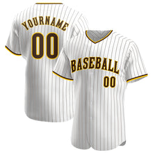 Charger l'image dans la galerie, Custom White Brown Pinstripe Brown-Gold Authentic Baseball Jersey
