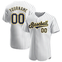 Charger l'image dans la galerie, Custom White Navy Pinstripe Navy-Gold Authentic Baseball Jersey