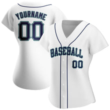 Laden Sie das Bild in den Galerie-Viewer, Custom White Navy-Teal Authentic Baseball Jersey