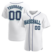Laden Sie das Bild in den Galerie-Viewer, Custom White Navy-Teal Authentic Baseball Jersey