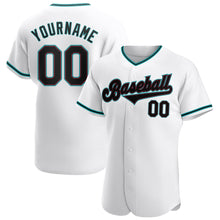 Load image into Gallery viewer, Custom White Black-Aqua Authentic Baseball Jersey
