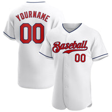 Laden Sie das Bild in den Galerie-Viewer, Custom White Red-Navy Authentic Baseball Jersey