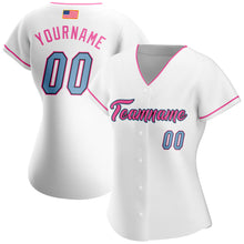 Загрузить изображение в средство просмотра галереи, Custom White Light Blue-Pink Authentic American Flag Fashion Baseball Jersey