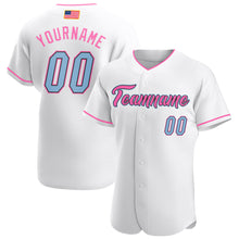 Загрузить изображение в средство просмотра галереи, Custom White Light Blue-Pink Authentic American Flag Fashion Baseball Jersey