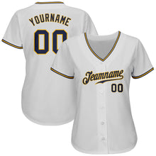 Laden Sie das Bild in den Galerie-Viewer, Custom White Navy-Gold Authentic Baseball Jersey