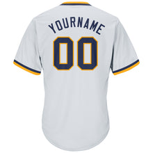 Load image into Gallery viewer, Custom White Navy-Gold Authentic Throwback Rib-Knit Baseball Jersey Shirt
