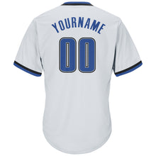 Laden Sie das Bild in den Galerie-Viewer, Custom White Blue-Black Authentic Throwback Rib-Knit Baseball Jersey Shirt