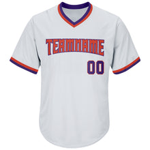 Charger l'image dans la galerie, Custom White Purple-Orange Authentic Throwback Rib-Knit Baseball Jersey Shirt