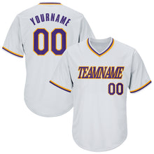 Загрузить изображение в средство просмотра галереи, Custom White Purple-Gold Authentic Throwback Rib-Knit Baseball Jersey Shirt