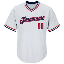 Загрузить изображение в средство просмотра галереи, Custom White Red-Navy Authentic Throwback Rib-Knit Baseball Jersey Shirt