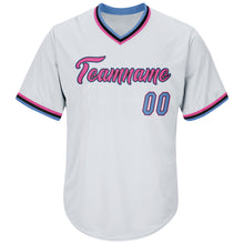 Charger l'image dans la galerie, Custom White Light Blue-Pink Authentic Throwback Rib-Knit Baseball Jersey Shirt