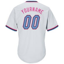 Charger l'image dans la galerie, Custom White Light Blue-Pink Authentic Throwback Rib-Knit Baseball Jersey Shirt